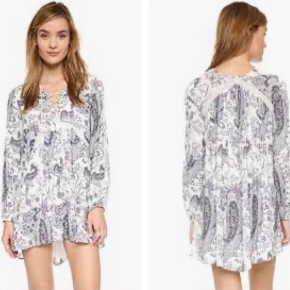 Free People XS Rain or Shine Tunic‎ Dress white Purple